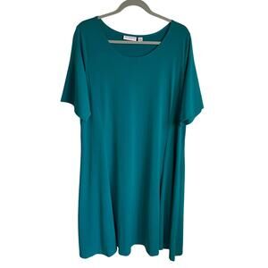 Susan Graver Dress Womens 1X Green Liquid Knit Princess Seam Slit Midi Dress